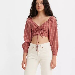 Levi’s Devin Blouse Red Plaid Cropped Blouse